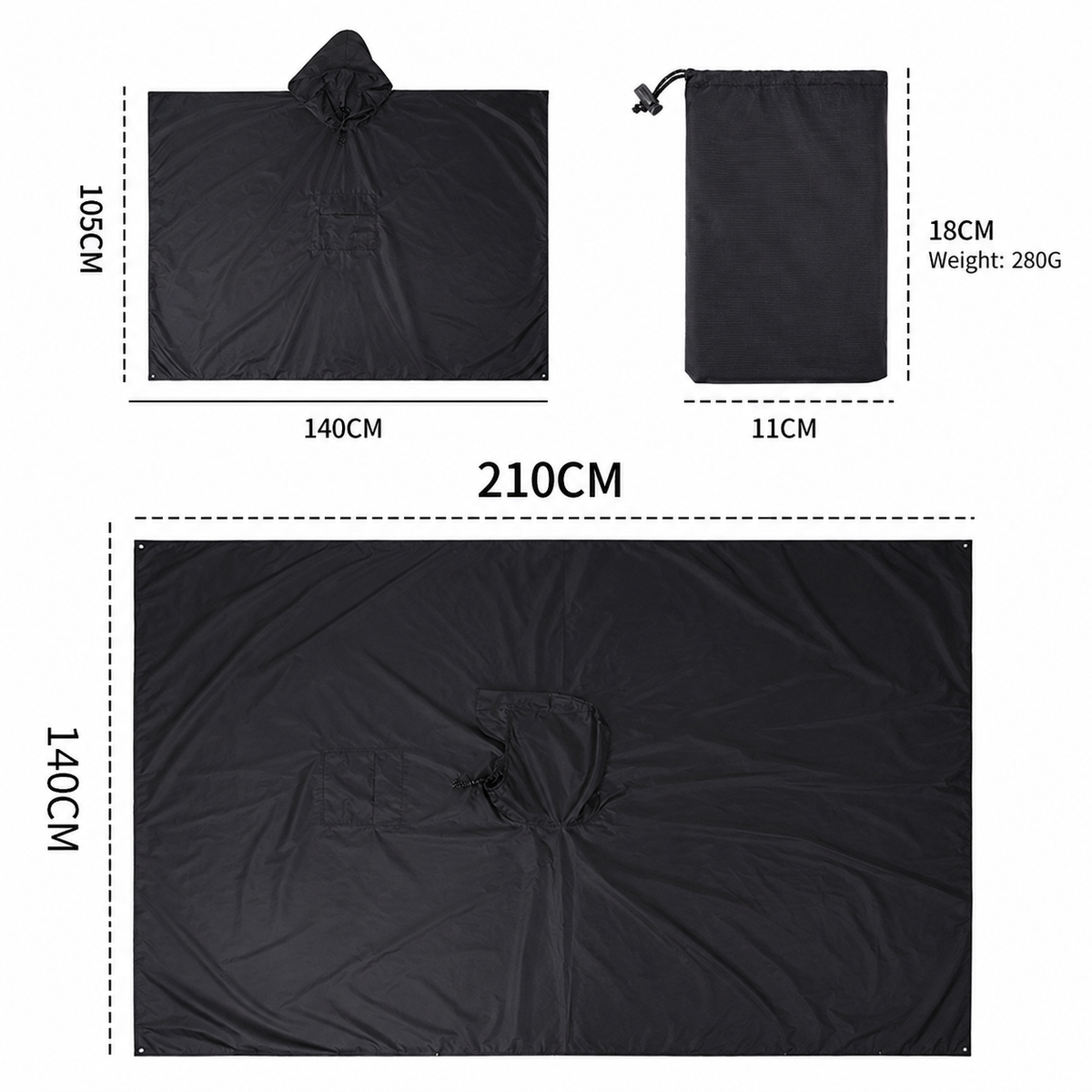 3 in 1 Waterproof Rain Poncho for Camping Hiking Backpacking