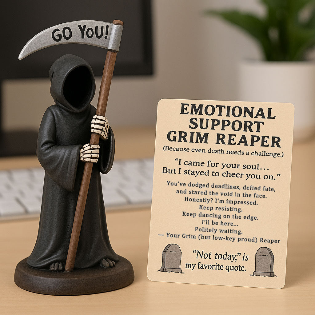 Grim Reaper Cat Figurine - Gothic Resin Desk Decor & Cat Lover Gift