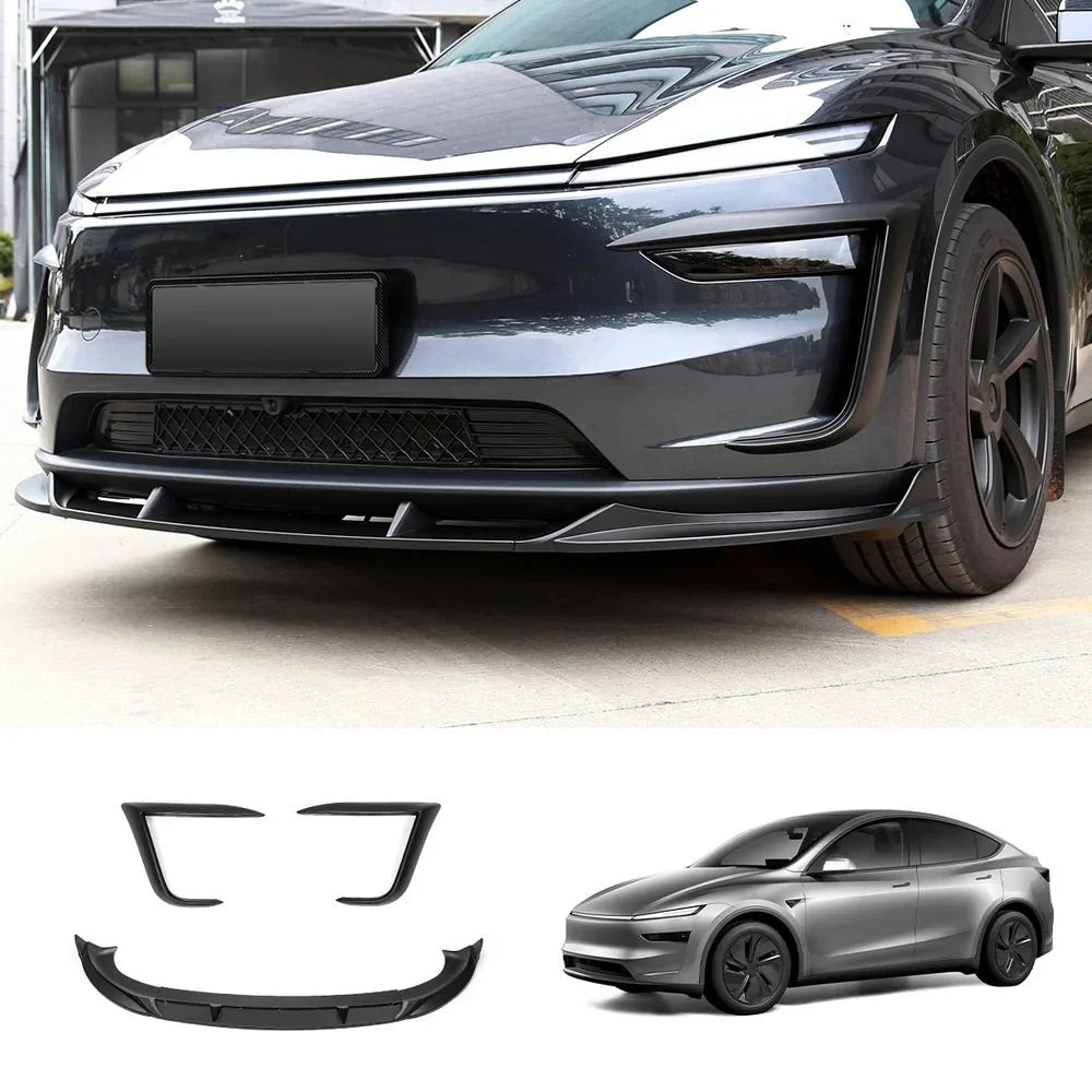 3-Piece Front Lip Spoiler & Fog Light Trim & Split-Type Side Skirts for Tesla Model Y Juniper 2025+