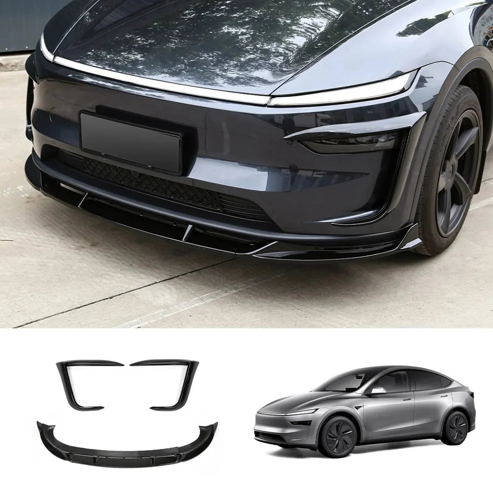 3-Piece Front Lip Spoiler & Fog Light Trim & Split-Type Side Skirts for Tesla Model Y Juniper 2025+