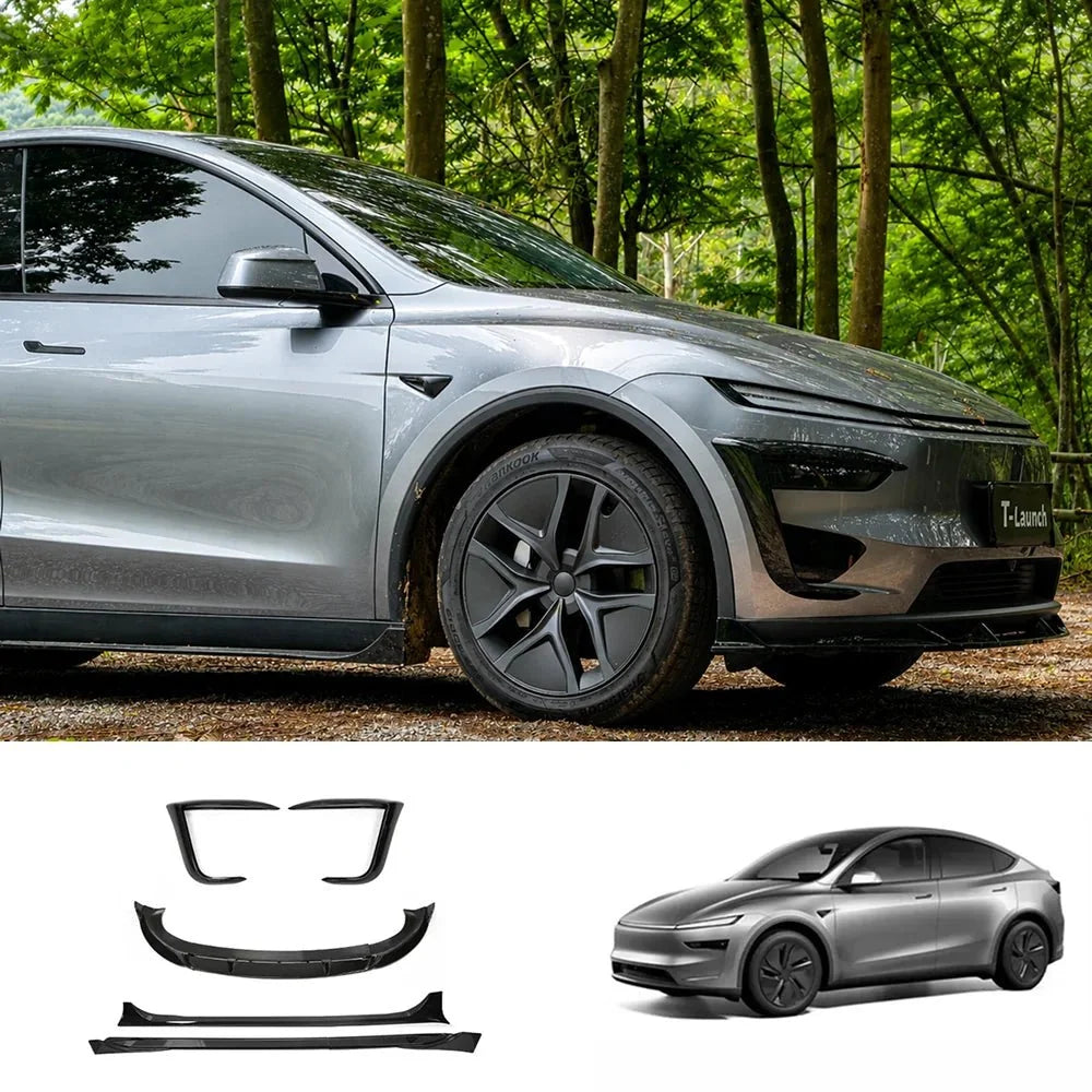3-Piece Front Lip Spoiler & Fog Light Trim & Split-Type Side Skirts for Tesla Model Y Juniper 2025+