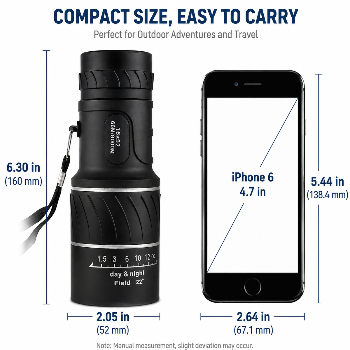 16x52 Compact Monocular Telescope with Zoom for Wildlife Viewing & Outdoor Travel