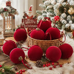 🎁16-Piece Red Velvet Flocked Christmas Ornaments