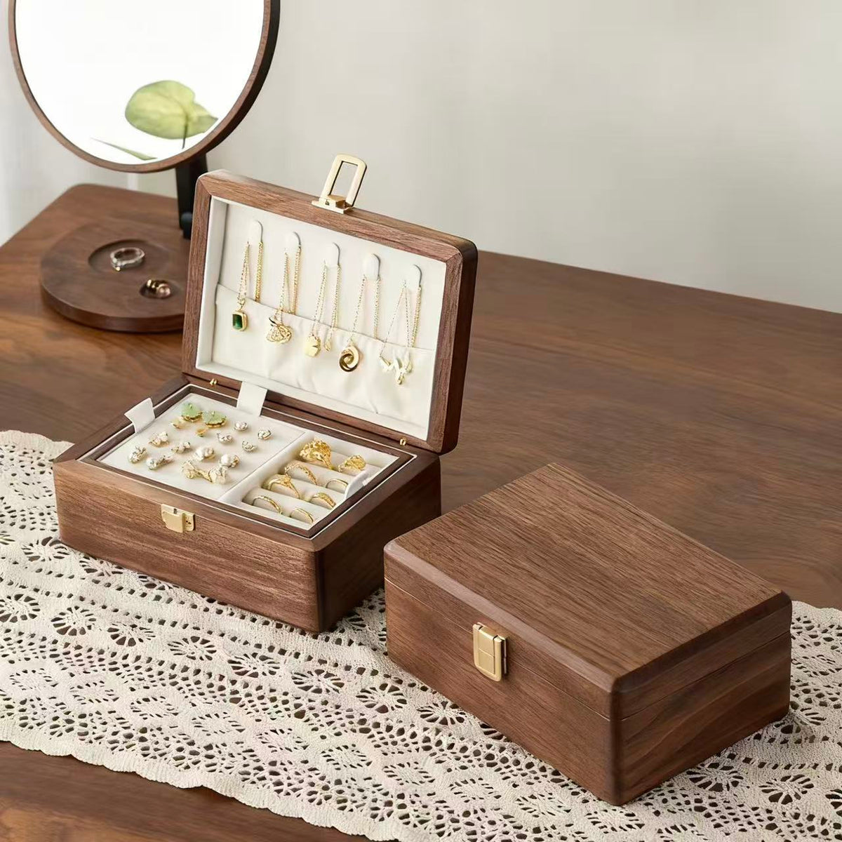 Amélie Walnut Two-Layer Jewelry Box