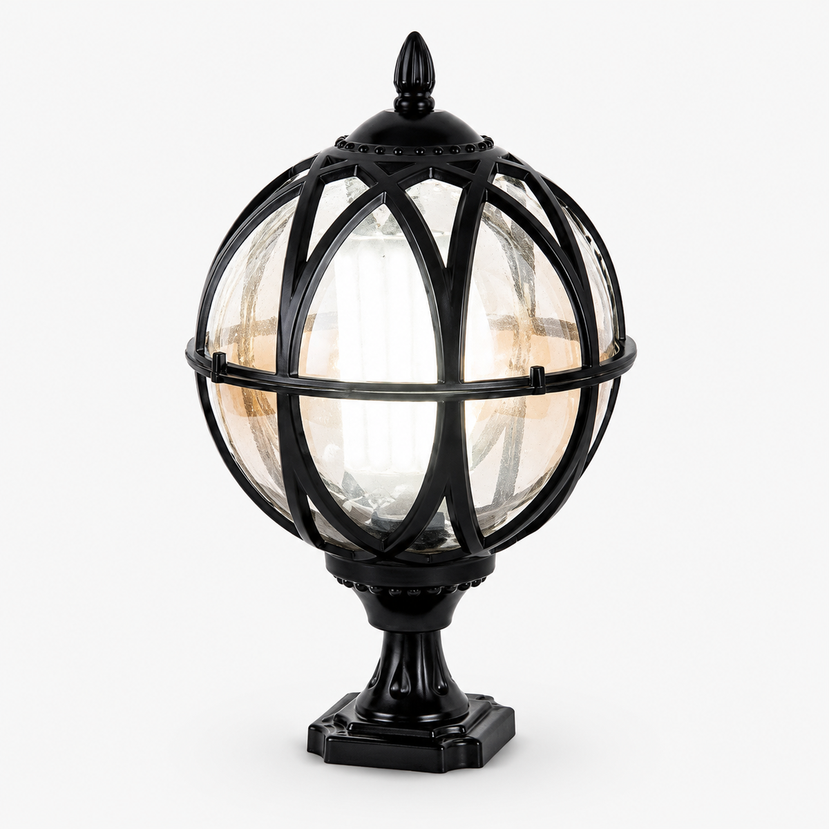 Outdoor Globe Pillar Light, Retro Glass Globe Post Lamp for Garden and Pathway