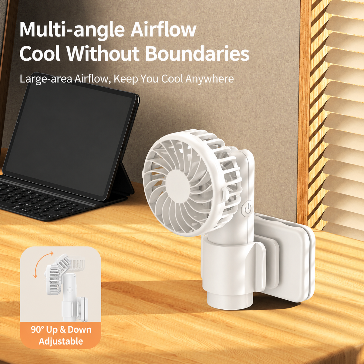 USB Rechargeable Portable Clip-On Cooling Fan with 3 Speed Settings
