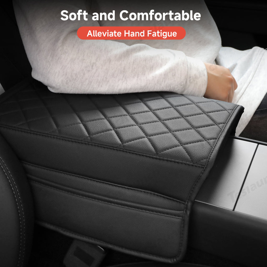 Leather Center Armrest Cover with Side Pockets for Tesla Model Y Juniper 2025+