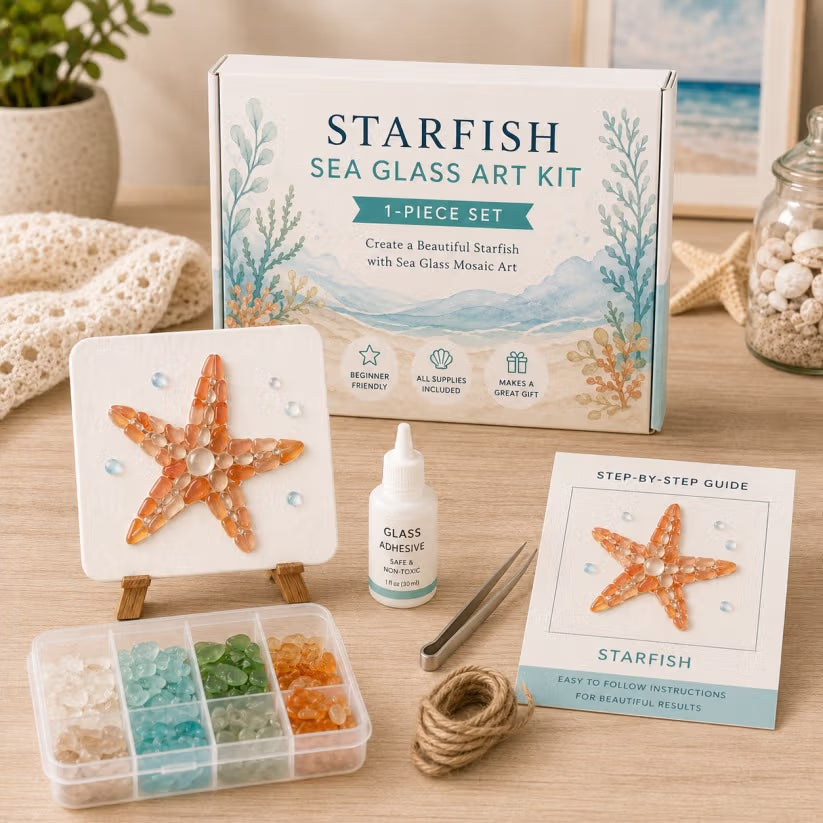 DIY Sea Glass Mosaic Art Kit – Create Beautiful Ocean-Inspired Artwork with Colorful Glass Pieces, Coastal Home Decor & Creative Handmade Gift