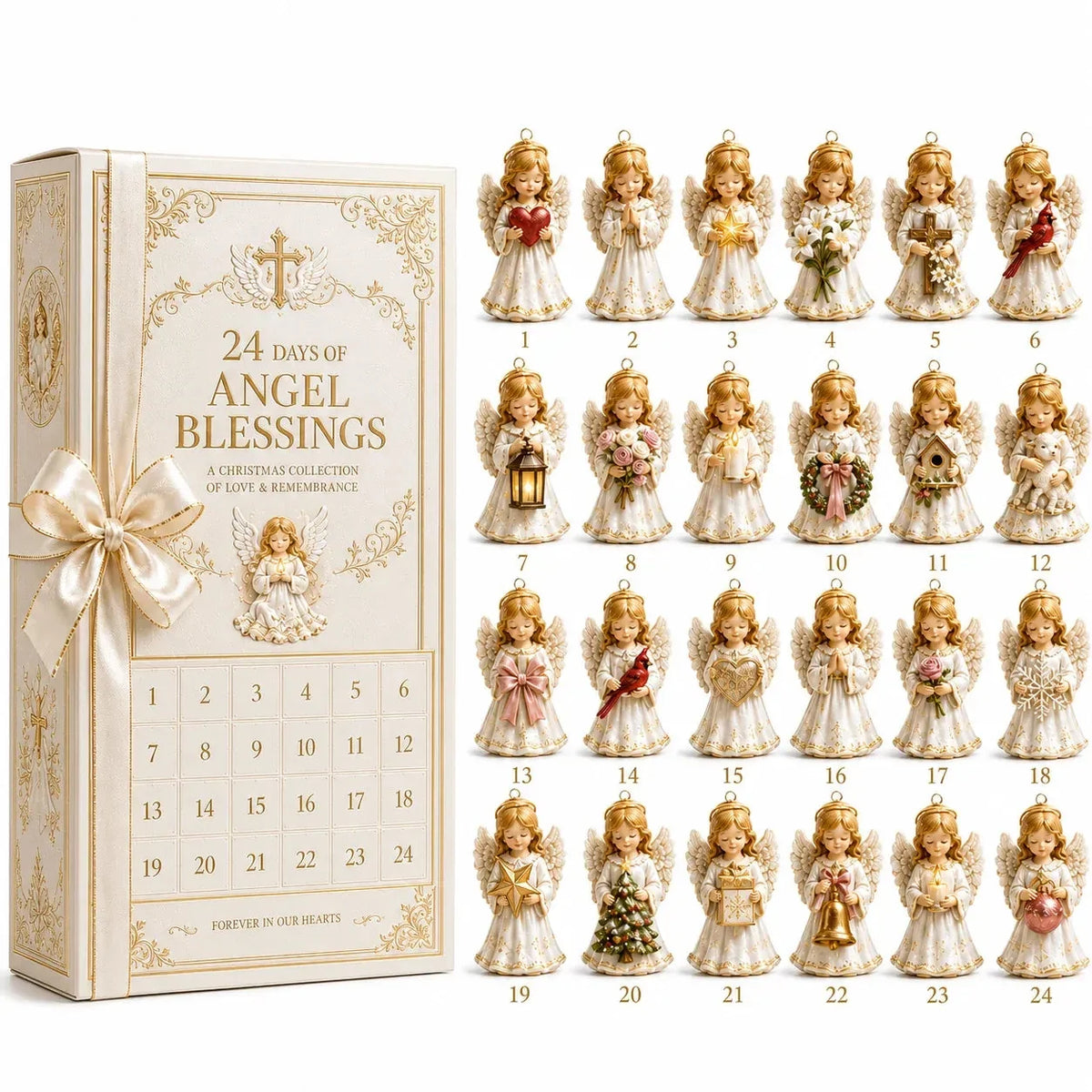 24-Day Angel Christmas Advent Calendar | 24 Unique Faith-Inspired Angel Ornaments with Hanging Loops for Daily Advent Surprises & Tree Display