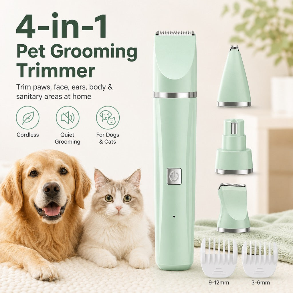 Miroken4-in-1 Cordless Pet Grooming Trimmer for Dogs & Cats - At-Home Paw, Face & Body Hair Touch-Ups for Nervous Pets