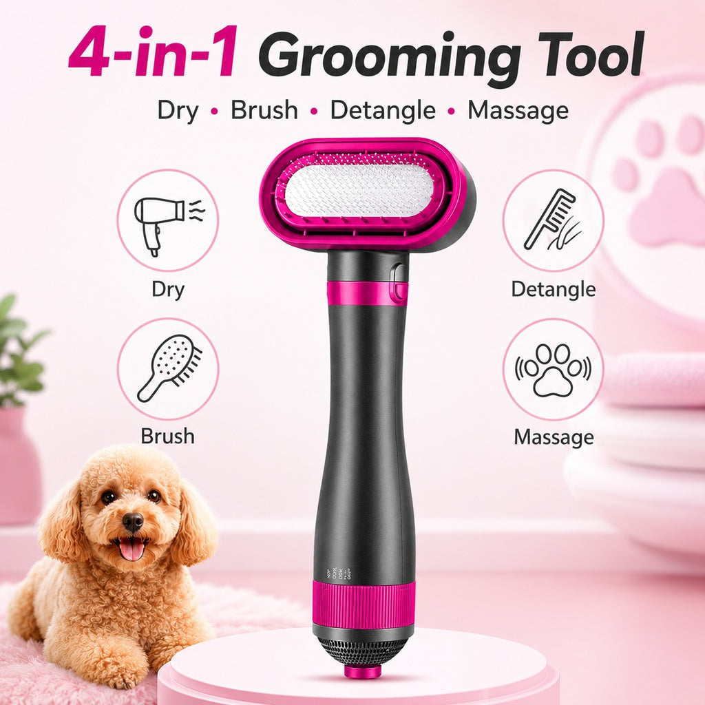 Miroken4-in-1 Pet Dryer Brush for After-Bath Grooming, Low-Noise Dog & Cat Hair Dryer Comb for Easier Drying, Brushing & Detangling