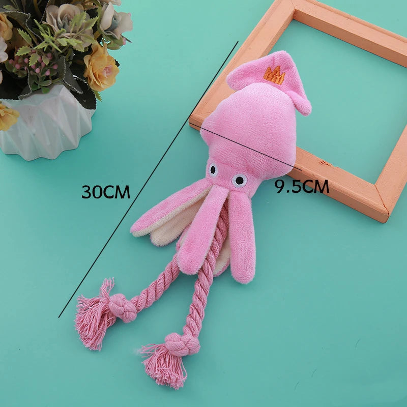 Miroken Squeaky Octopus Rope Chew Pet Toy