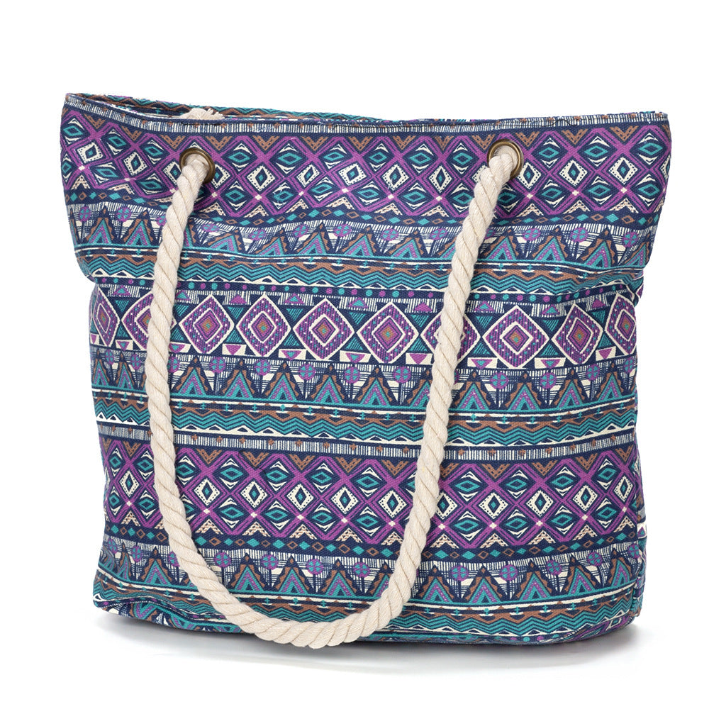 1Beach bag with floral motifs and sturdy rope handles Miroken