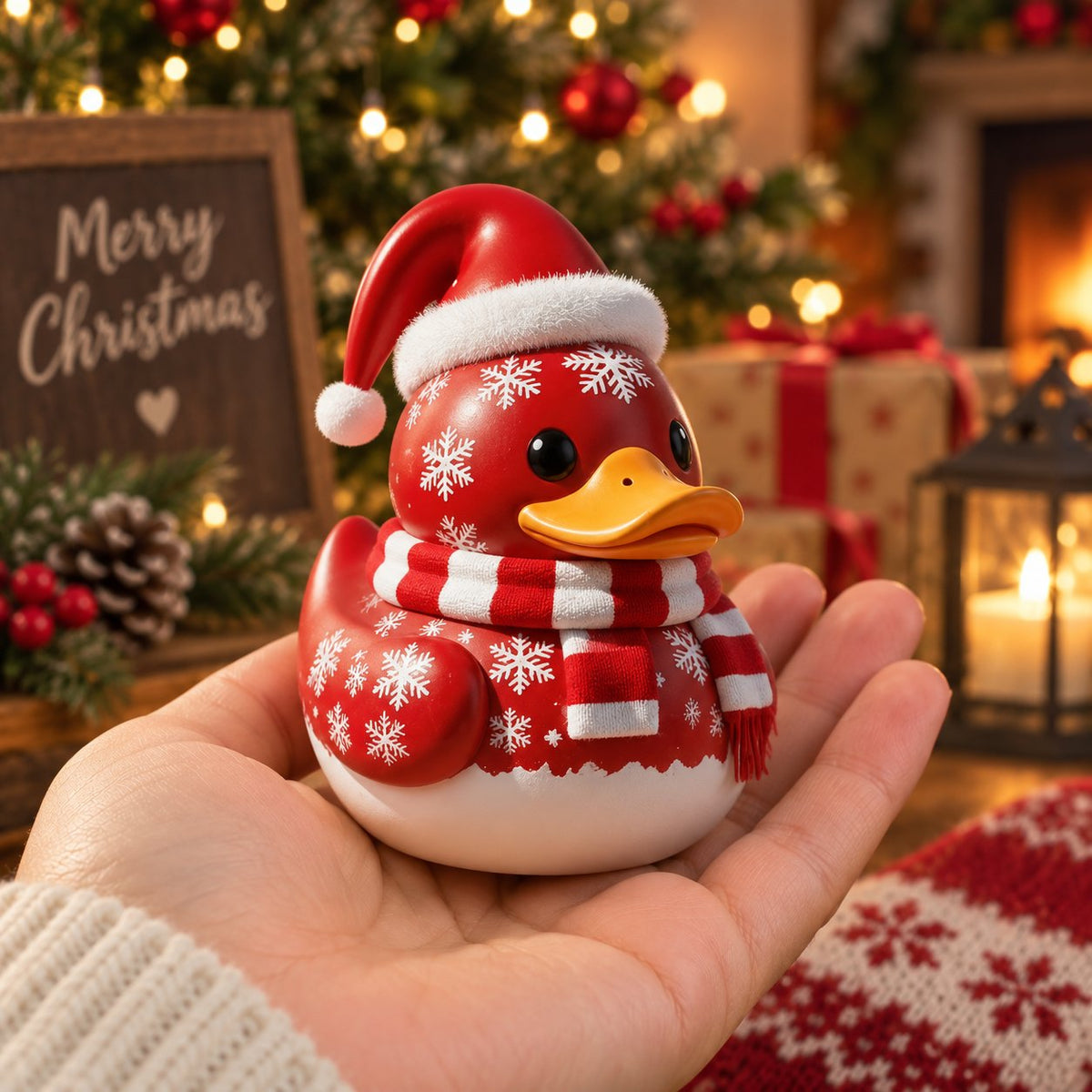 Cozy Christmas Duck Figurine