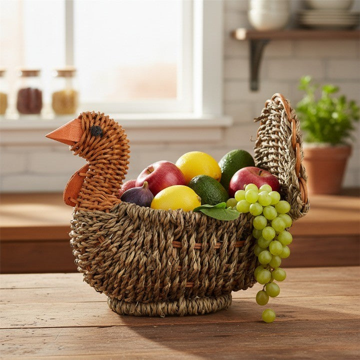 Handcrafted Natural Woven Turkey Shape Basket