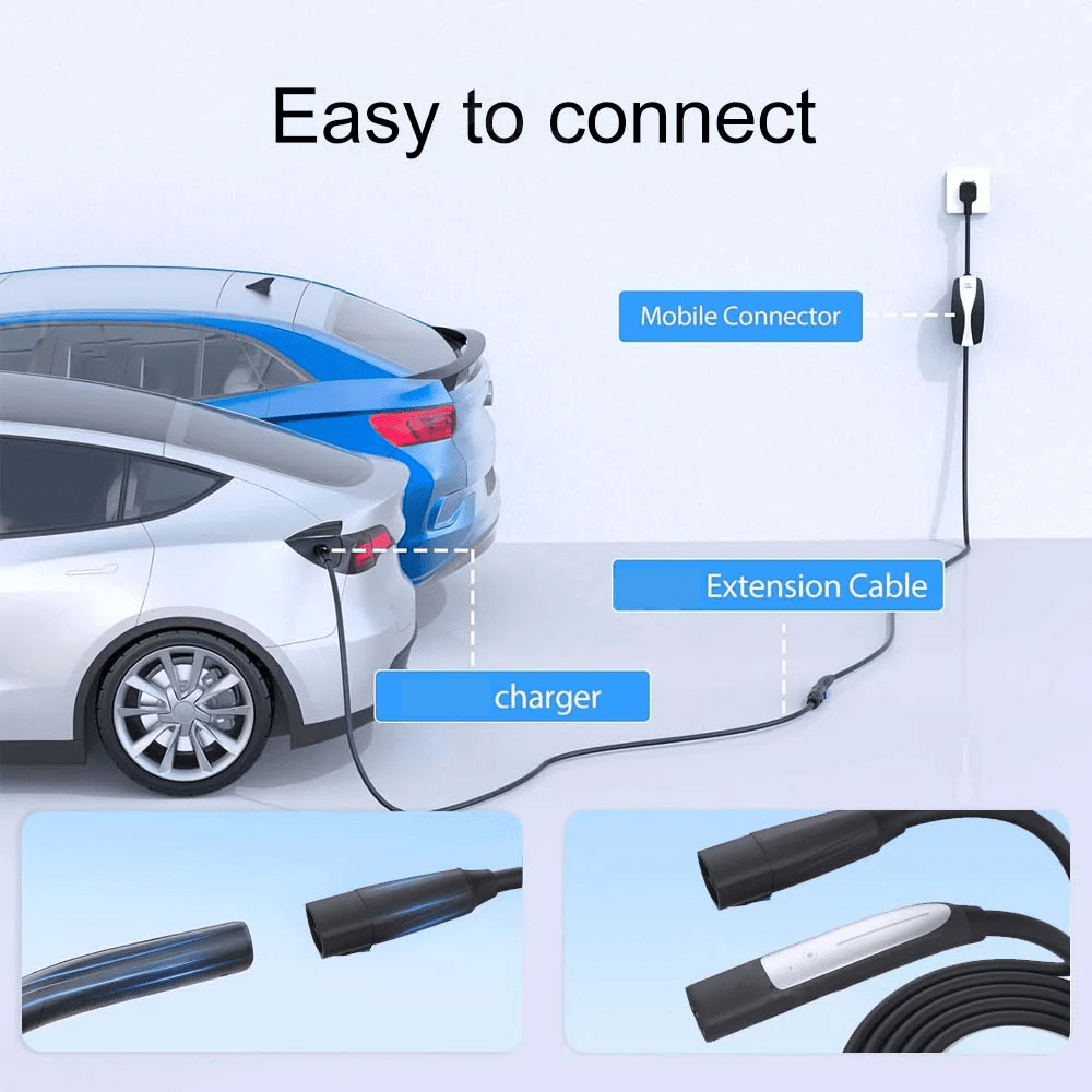 48A EV Charging Extension Cable with One-Button Switch for Tesla M3/Y/S/X-16FT