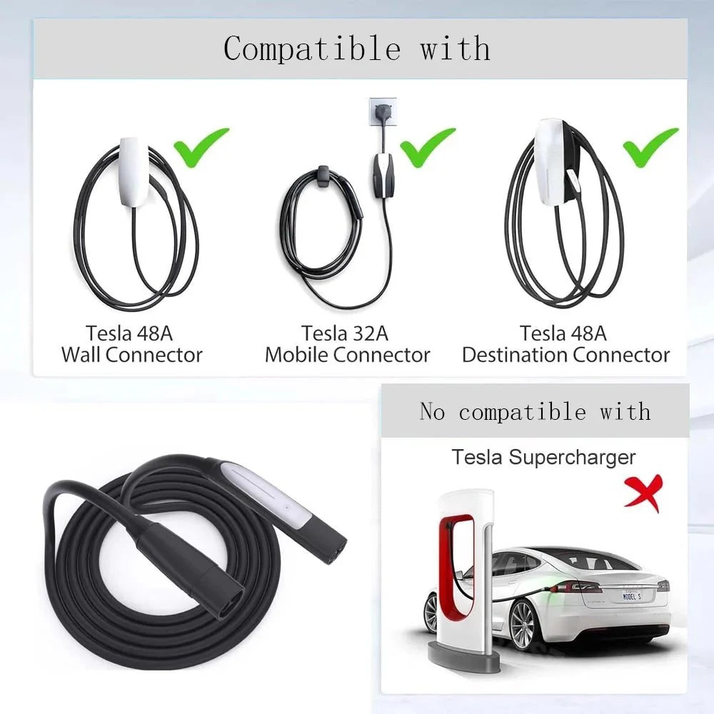 48A EV Charging Extension Cable with One-Button Switch for Tesla M3/Y/S/X-16FT