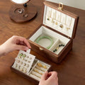 Velvet Walnut Minimalist Two-Layer Jewelry Box