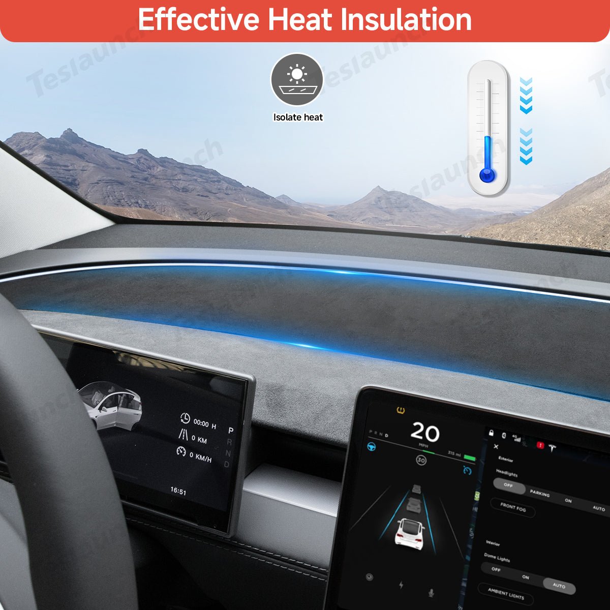 Suede Sunshade Dashboard Mat – UV Protection & Anti-Glare for Tesla Model Y Juniper 2025+