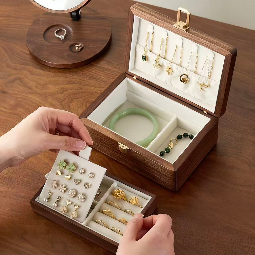 Amélie Walnut Two-Layer Jewelry Box