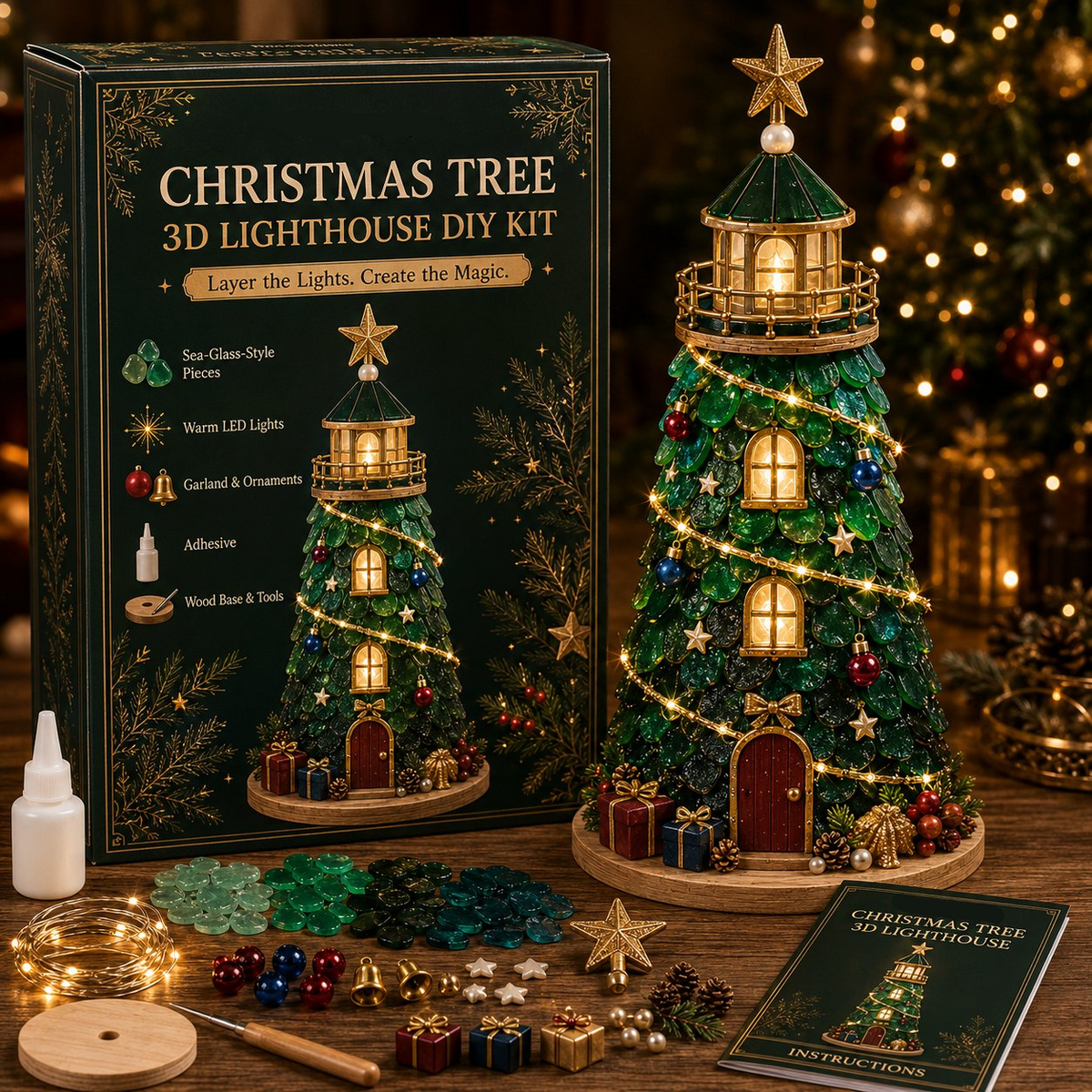 DIY Lighted Christmas Character Sea Glass-Style Lighthouse Kit