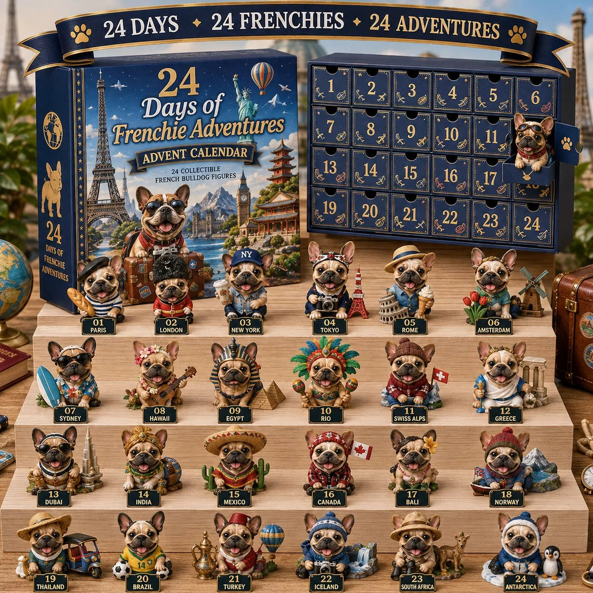 24-Day French Bulldog Christmas Advent Calendar | 24 Unique Collectible Frenchie Characters with Different Outfits, Personalities & Daily Holiday Surprises