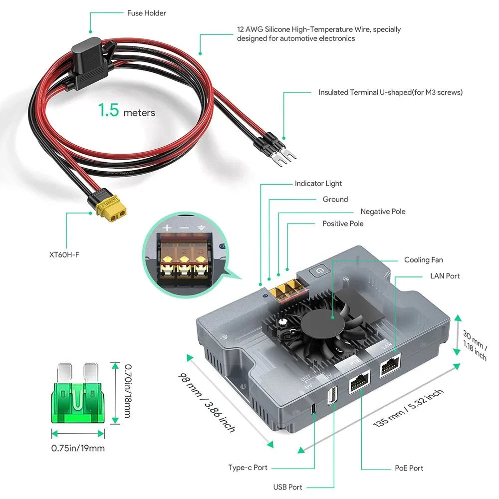 5-in-1 PoE Injector for Starlink Performance Gen 3, 350W Passive PoE, 9–36V DC Step-Up Converter, ESD Protection