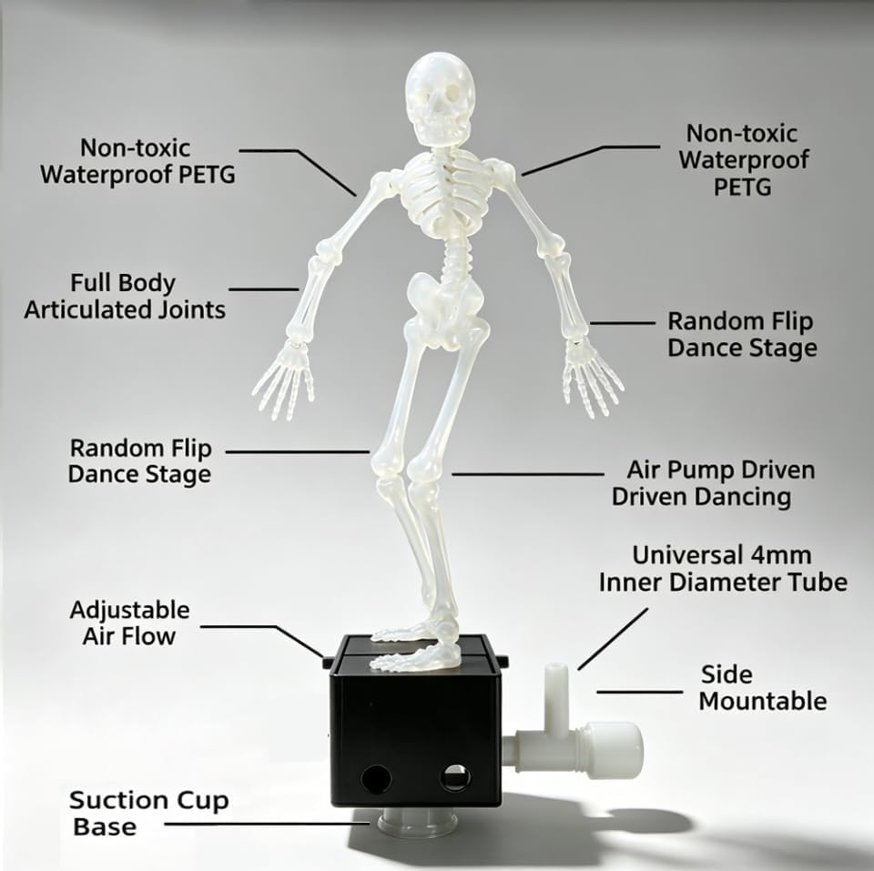 Resin Dancing Skeleton Aquarium Bubbler, Fish Tank Decoration with 1 m Air Hose