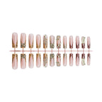 Gold 3D Floral French Long Almond Press-On Nails, 24-Pc Kit