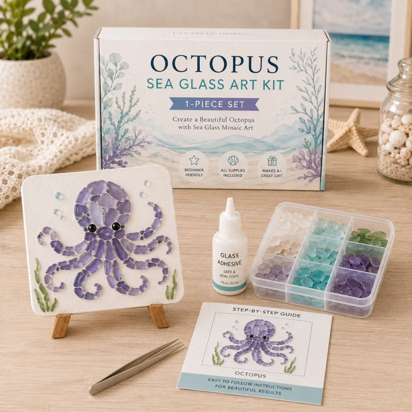 DIY Sea Glass Mosaic Art Kit – Create Beautiful Ocean-Inspired Artwork with Colorful Glass Pieces, Coastal Home Decor & Creative Handmade Gift