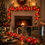 🎁LED Poinsettia Christmas Garland Lights for Holiday Decor