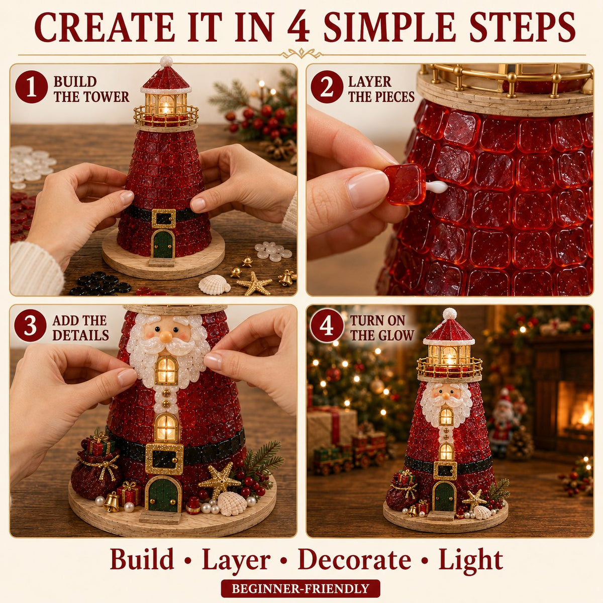 DIY Lighted Christmas Character Sea Glass-Style Lighthouse Kit