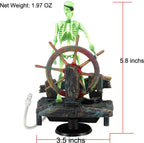 Skeleton Pirate Aquarium Bubbler, Air-Driven Moving Fish Tank Ornament with Ship Wheel, Air Pump Not Included