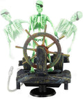 Skeleton Pirate Aquarium Bubbler, Air-Driven Moving Fish Tank Ornament with Ship Wheel, Air Pump Not Included