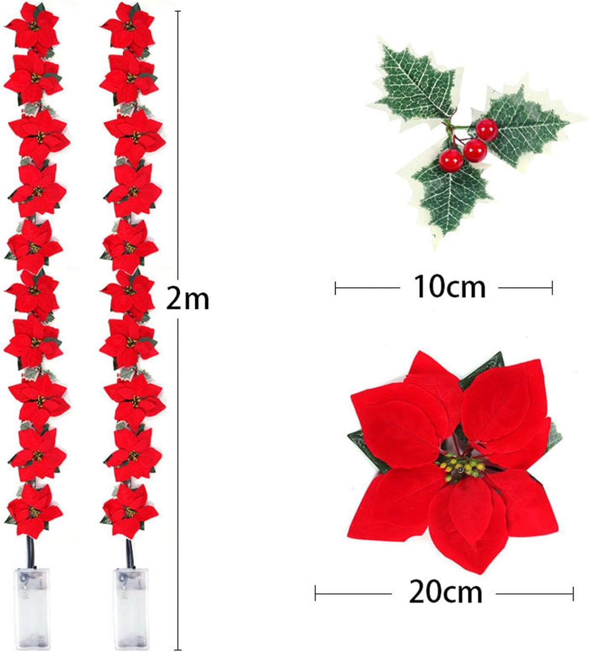 🎁LED Poinsettia Christmas Garland Lights for Holiday Decor
