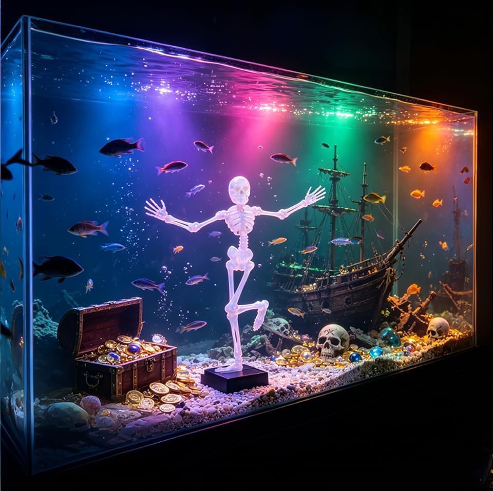 Resin Dancing Skeleton Aquarium Bubbler, Fish Tank Decoration with 1 m Air Hose