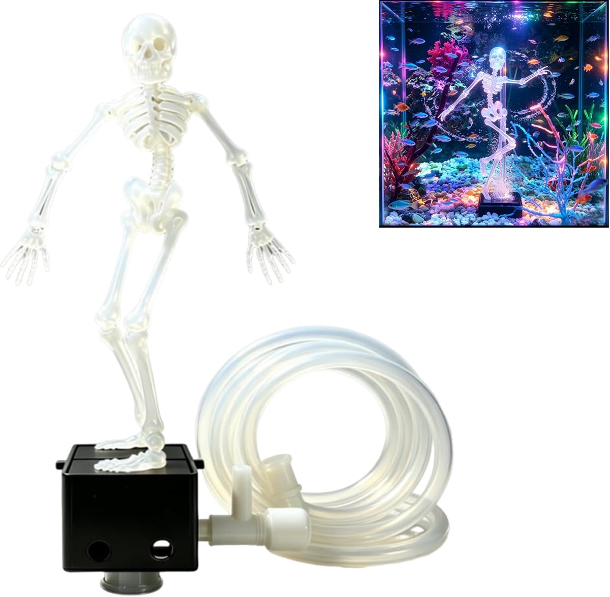 Resin Dancing Skeleton Aquarium Bubbler, Fish Tank Decoration with 1 m Air Hose