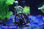Skeleton Pirate Aquarium Bubbler, Air-Driven Moving Fish Tank Ornament with Ship Wheel, Air Pump Not Included