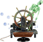 Skeleton Pirate Aquarium Bubbler, Air-Driven Moving Fish Tank Ornament with Ship Wheel, Air Pump Not Included