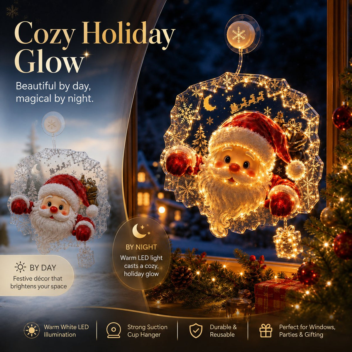 Christmas Window Light Ornament with Suction Cup