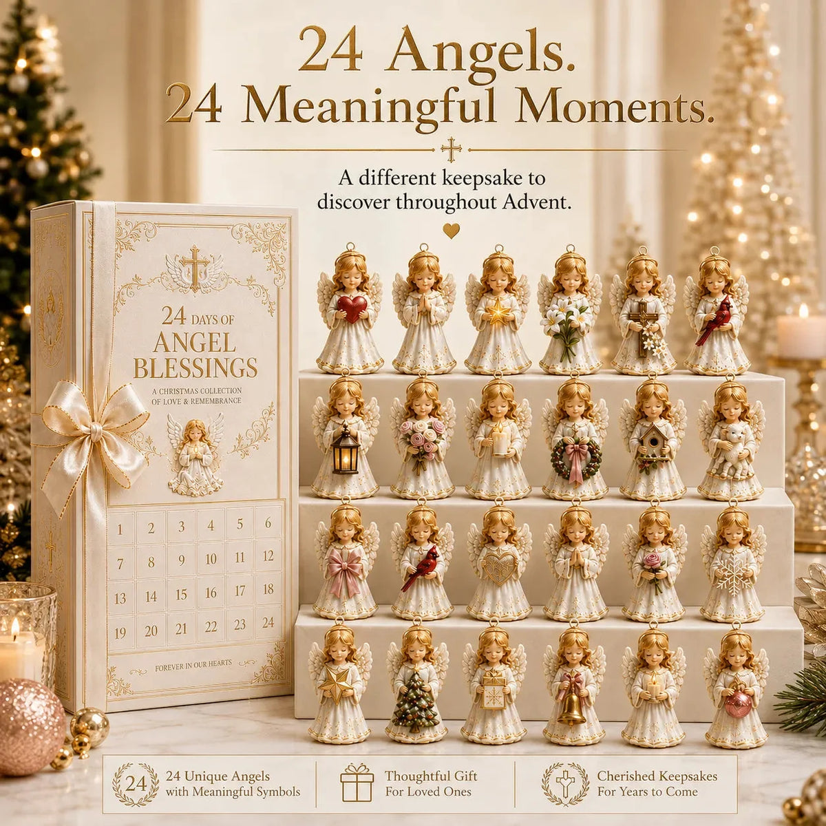 24-Day Angel Christmas Advent Calendar | 24 Unique Faith-Inspired Angel Ornaments with Hanging Loops for Daily Advent Surprises & Tree Display
