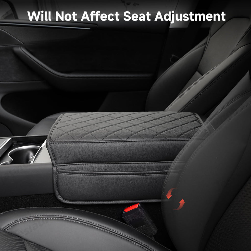 Leather Center Armrest Cover with Side Pockets for Tesla Model Y Juniper 2025+