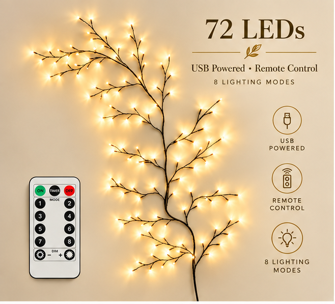 Flexible LED Branch Lights | Remote-Controlled Holiday Wall Decor
