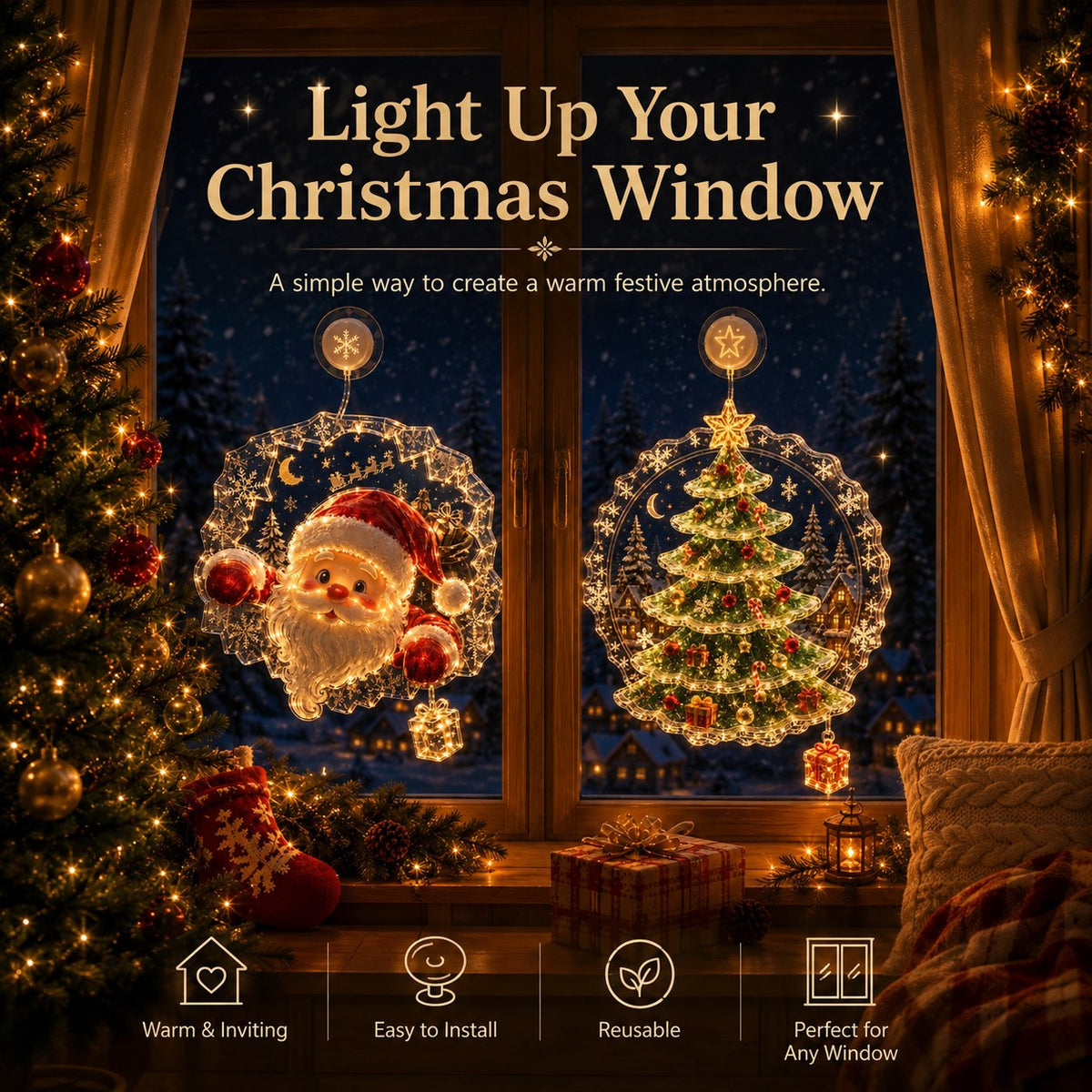 Christmas Window Light Ornament with Suction Cup