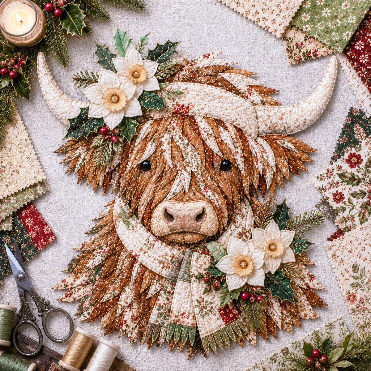 Birth Flower Highland Cow 3D Layered Fabric Art DIY Kit