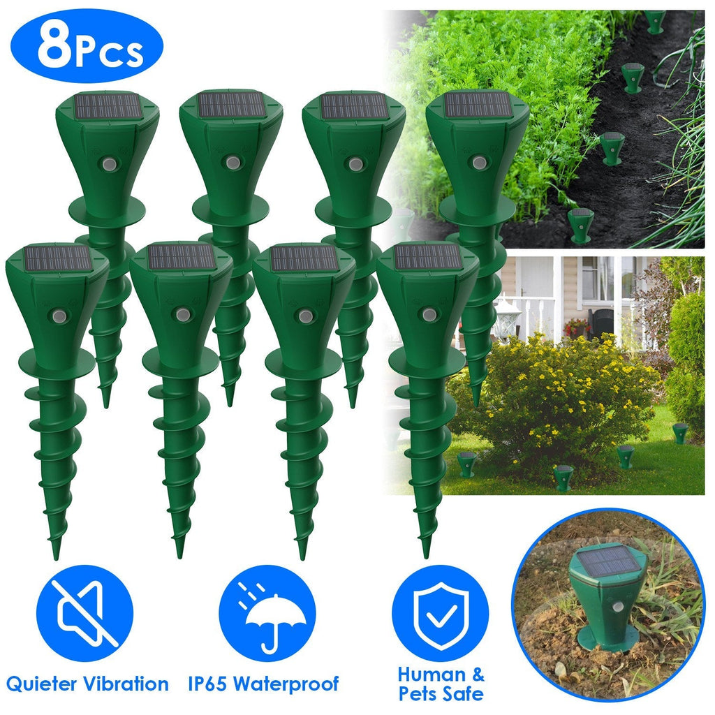 8-Pack Solar Mole Repellent Stakes – Waterproof Vibration