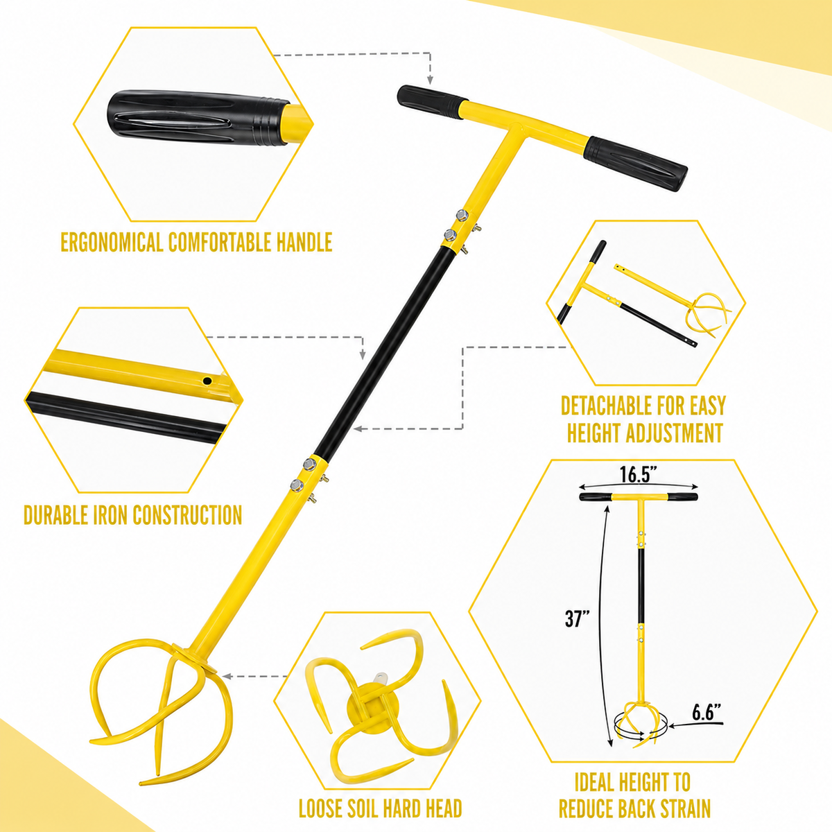 Manual Twist Tiller Garden Claw Cultivator with Detachable Handle