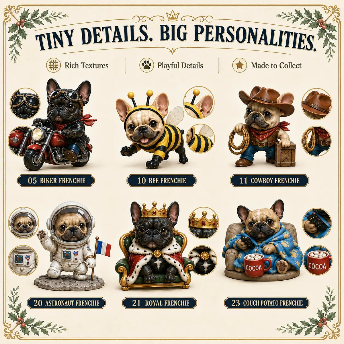 24-Day French Bulldog Christmas Advent Calendar | 24 Unique Collectible Frenchie Characters with Different Outfits, Personalities & Daily Holiday Surprises