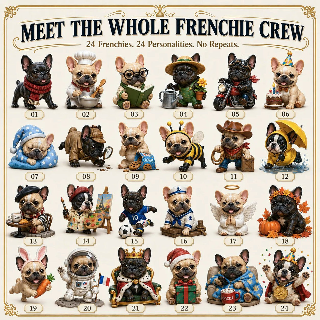 24-Day French Bulldog Christmas Advent Calendar | 24 Unique Collectible Frenchie Characters with Different Outfits, Personalities & Daily Holiday Surprises