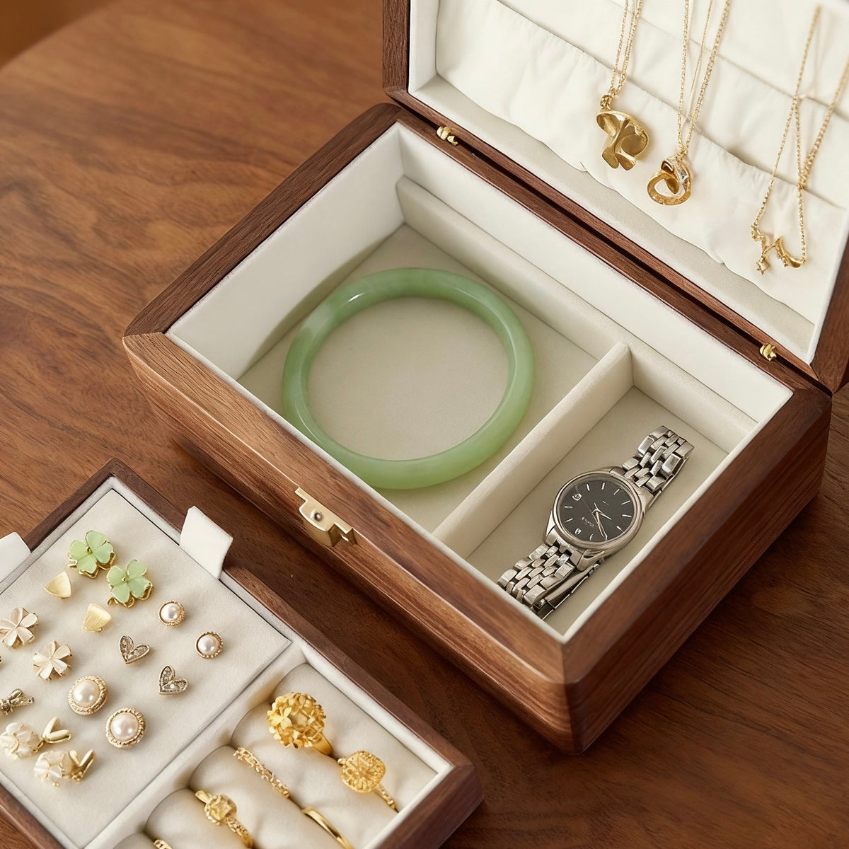 Amélie Walnut Two-Layer Jewelry Box